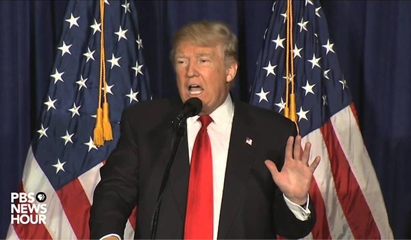 ▲ 유세 중인 도널드 트럼프. 최근 트럼프가 "북한과 대화할 용의가 있다"고 한 발언이 미국 내에서 많은 비판을 받고 있다. ⓒ美공영 PBS 보도화면 캡쳐