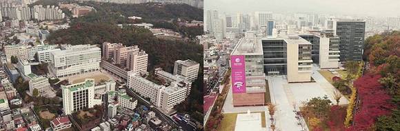 ▲ 서울 성신여자대학교 수정캠퍼스(왼쪽), 운정그린캠퍼스 전경. ⓒ성신여대