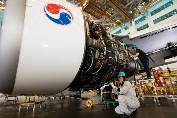 ▲ C체크 중인 대한항공 여객기.ⓒ대한항공