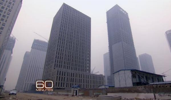 ▲ 2013년 3월 '비즈니스 인사이더' 호주판이 시사 프로그램 '60분'을 통해 중국의 유령도시를 소개한 바 있다. 사진 속 건물들이 모두 빈 건물이다. ⓒ호주 비즈니스 인사이더 '60분' 영상캡쳐
