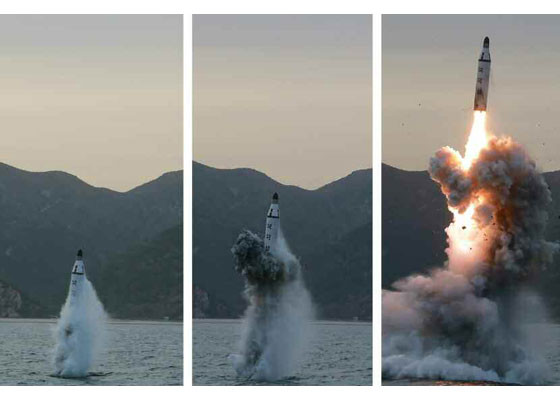 ▲ 북한이 공개한 SLBM .ⓒ노동신문