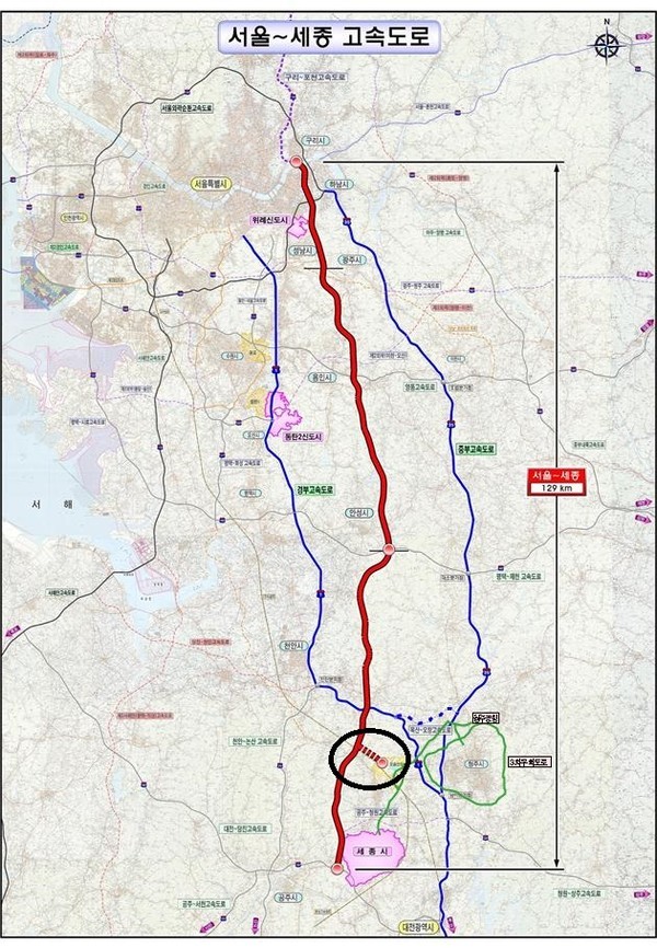▲ 국토교통부의 서울~세종 고속도로 노선(안).ⓒ국토교통부
