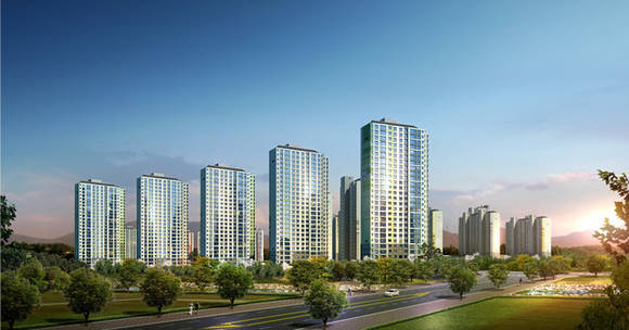 ▲ 현대건설(주간사), 대우건설, GS건설 컨소시엄이 이달 말 경남 김해시에 2천가구가 넘는 규모의 '김해 율하2지구 원메이저'를 분양한다. 사진은 김해 율하2지구 원메이저 투시도ⓒ현대건설