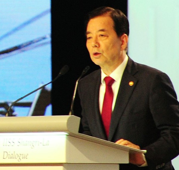 ▲ 15차 아시아 안보회의에 참석한 한민구 국방부 장관의 기조연설 모습.ⓒ국방부