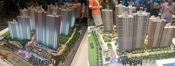 ▲ 시흥 은계지구 우미린은 1·2차로 나뉜다. 왼쪽은 우미린 1차, 오른쪽은 2차 모형도.ⓒ뉴데일리