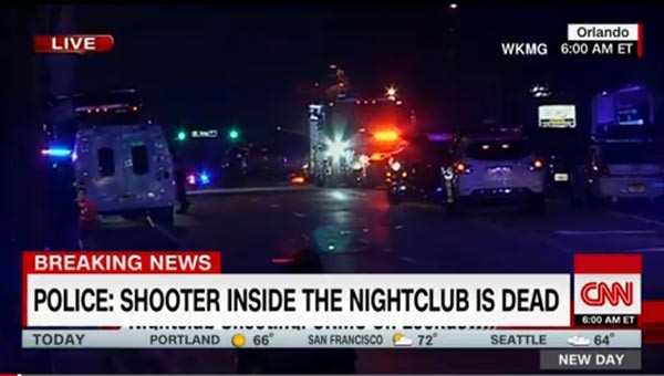 ▲ 美플로리다 올란도 총기난사 당시 CNN 속보 화면. ⓒ美CNN 화면 캡쳐