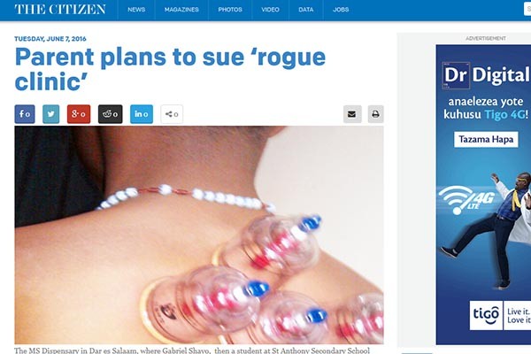 ▲ 아프리카 탄자니아에서 현지 주민들을 상대로 '외화벌이'를 하는 북한 병원들이 곧 불법의료행위로 소송을 당할 것으로 보인다. ⓒ탄자니아 일간지 '더 시티즌' 관련보도 화면캡쳐