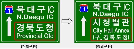 ▲ 도로안내표지판 정비전(왼쪽)과 정비후.ⓒ대구시 제공