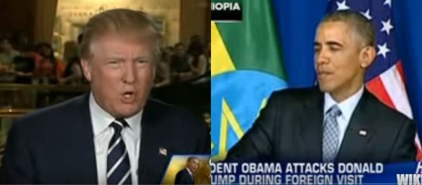 ▲ (왼쪽부터) 도널드 트럼프 美공화당 대선 후보, 버락 오바마 美대통령.ⓒFOX뉴스 중계영상 캡쳐.
