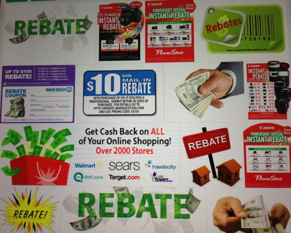 ▲ 구매를 촉진하기 위해 미국 상인들이 "리베이트"를 제공한다고 선전하는 광고들.