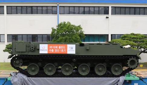 ▲ 한화테크윈, K9 차체 폴란드 수출 양산 1호기.ⓒ한화테크윈