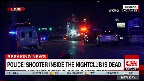 ▲ 지난 6월 12일(현지시간) 美플로리다 올란도 게이 클럽에서 총기난사 사건이 일어났다. ⓒ당시 美CNN 속보화면 캡쳐