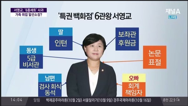 ▲ 더불어민주당 서영교 의원을 둘러싼 각종 논란 내용.ⓒ채널A 캡쳐