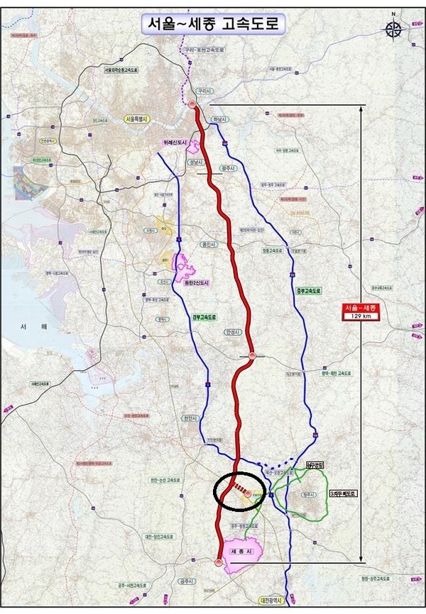▲ 서울~세종간 고속도로 노선도.ⓒ국토교통부