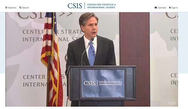 ▲ 지난 29일(현지시간) 美워싱턴에서 열린 CSIS 강연회에서 토니 블링큰 美국무부 부장관은 "미국이 안보를 제공하지 않는다면 한국, 일본은 핵무장을 추진할 것"이라고 주장해 눈길을 끌었다. ⓒ美CSIS 강연 생중계 화면 캡쳐