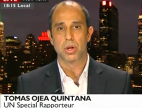 ▲ 신임 유엔 북한인권 특별보고관에 내정된 토마스 오헤아 퀸타나 前유엔 미얀마인권 특별보고관.ⓒ英BBC 중계영상 캡쳐.