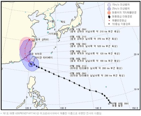 ▲ 제1호 태풍 ‘네파탁’ 기상도.ⓒ대전시