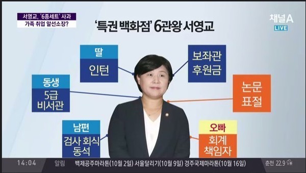 ▲ 더불어민주당 서영교 의원을 둘러싼 논란 내용.ⓒ채널A화면