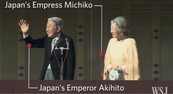 ▲ 아키히토(明仁) 일왕이 생전 양위(讓位) 의사를 밝힌 가운데 관련 법 개정이 불가피 할 것으로 전망되고 있다. 사진은 (왼쪽부터) 아키히토 일왕, 미치코 왕비.ⓒ美'월스트리트저널' 중계영상 캡쳐