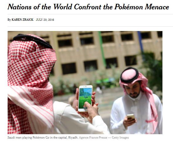 ▲ 사우디 아라비아의 수도 '리야드'에서 포켓몬 고 게임을 하고 있는 사람들. ⓒ뉴욕 타임스 보도화면 캡쳐