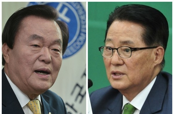 ▲ 김경재 자유총연맹 총재와 박지원 국민의당 비대위원장. 두 사람은 미국에서부터 50여년간 인연을 이어왔다. ⓒ 뉴데일리 DB