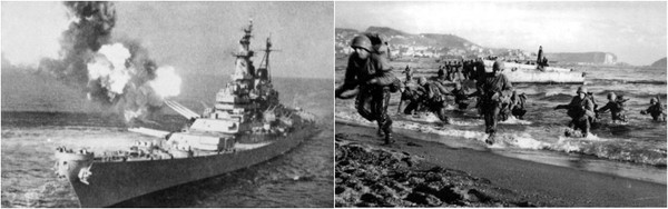▲ 1950년 9월 15일 인천에 상륙하고 있는 UN군.