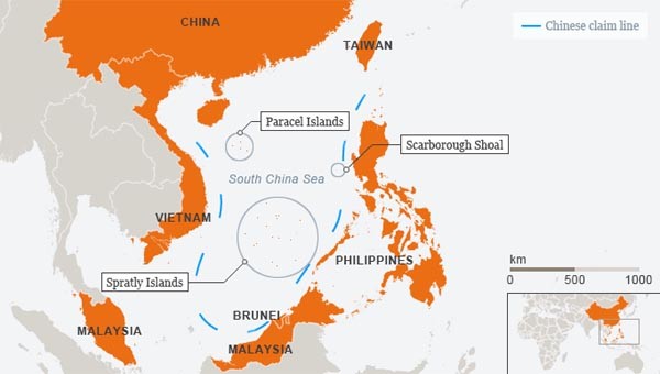 ▲ 中공산당이 '역사'라고 주장하는 '구단선'의 지도. 남지나해 전체가 자기네 바다라는 주장이다. ⓒ독일 '도이체 벨레' 관련보도 화면캡쳐