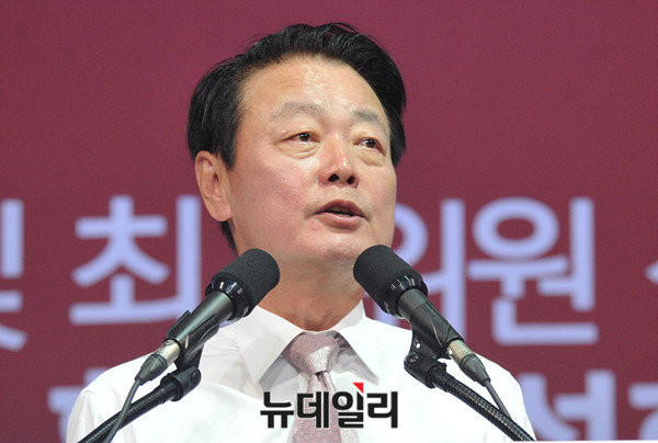 ▲ 오는 8.9 전당대회에 출마하는 새누리당 한선교 당 대표 후보가 연설을 하고 있다. ⓒ뉴데일리 이종현 기자