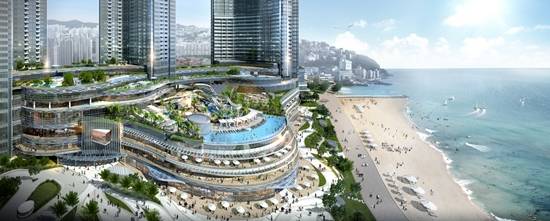 ▲ 상류사회의 커뮤니티 활성화로 고급아파트가 부촌으로 거듭나고 있다. 이미지는 부산 해운대구에 조성 중인 고급 레지던스 '엘시티 더레지던스' 반조감도. ⓒ더피알