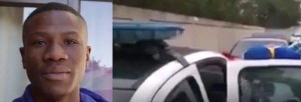 ▲ 나미비아의 복싱 선수 요나스 주니어스(23)가 8일(현지시간) 성폭행 혐의로 브라질 경찰에 체포됐다. 사진은 주니어스(왼쪽), 경찰차량에 연행되는 주니어스(파란색 옷).ⓒ호주 '페어팩스 미디어' 중계영상 캡쳐