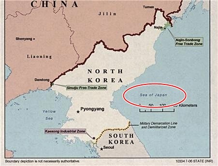 ▲ 2014년 美 의회도서관 홈페이지의 한반도 지도를 보면 한국의 '동해'가 'Sea of Japan·일본해'로 표기됐다. ⓒ심재권 의원실ⓒ