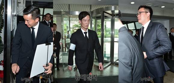 ▲ 한화큐셀 김동관 전무,한화생명 김동원 상무, 한화건설 김동선 팀장이 빈소에 들어서고 있다. ⓒ뉴데일리