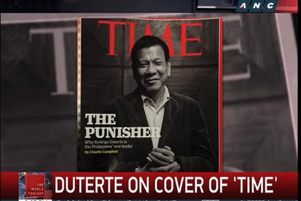 ▲ 지난 5월 '타임'지 아시아판 커버 모델이 된 로드리고 두테르테 필리핀 대통령. 그는 "우리 국민들이 살아서 낙원에서 생활할 수 있다면, 내가 죽어서 지옥불에 구워지는 것은 개의치 않는다"고 말하기도 했다. ⓒANC 뉴스 관련보도 유튜브 채널 화면캡쳐