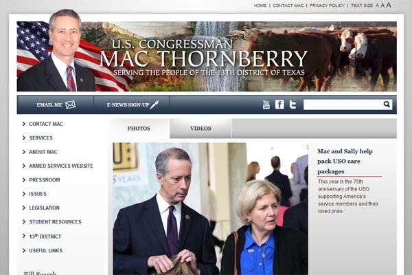 ▲ 美하원 군사위원장 맥 손베리 의원은 '포린 어페어스' 8월호 기고문을 통해 새로운 미군의 전략을 제안했다. 사진은 맥 손베리 의원 홈페이지. ⓒ美하원 맥 손베리 의원 홈페이지 캡쳐