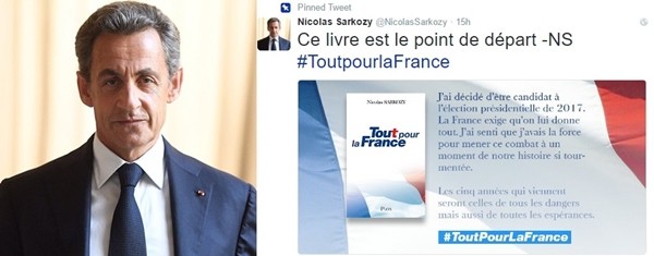▲ 니콜라 사르코지 前프랑스 대통령이 2017년 프랑스 대선에 출마하겠다고 공식 선언했다. 사진은 (왼쪽부터) 사르코지, 대선 출마 선언문.ⓒ니콜라 사르코지 트위터
