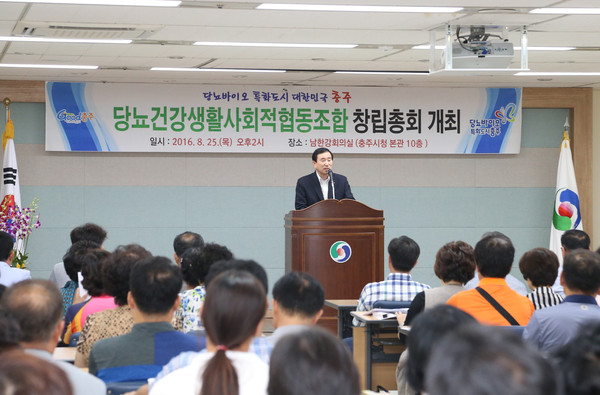 ▲ 25일 창립총회에서 조길형 충주시장이 인사말을 하고 있다.ⓒ충주시