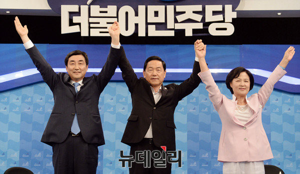 ▲ 25일 서울 여의도 KBS에서 열린 지상파 3사 공동토론회에 참석한 더불어민주당 이종걸·김상곤·추미애 후보- 사진 공동취재단