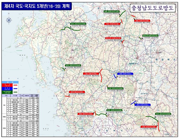 ▲ ‘제4차 국도·국지도 5개년 계획’ 위치도.ⓒ충남도