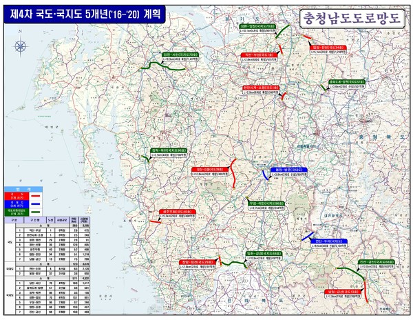 ▲ ‘제4차 국도·국지도 5개년 계획’ 위치도.ⓒ충남도