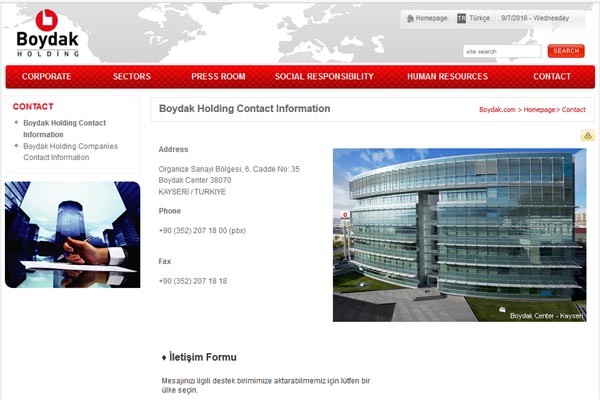 ▲ 지난 5일(현지시간) 터키 법원이 국유화를 명령한 대기업 '보이닥 홀딩스'의 사옥. 연매출 3조 원대의 대기업이다. ⓒ터키 보이닥 홀딩스 홈페이지 캡쳐