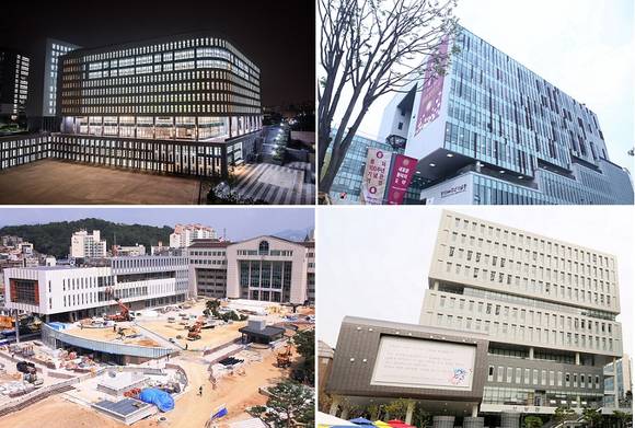 ▲ (왼쪽 위부터 시계방향)중앙대 '100주년기념관 및 경영경제관', 동덕여대 '동덕100주년기념관', 광운대 '광운스퀘어 및 80주년 기념관', 한성대 '상상관'.