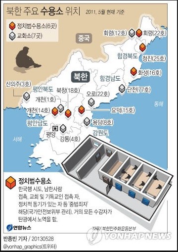 ▲ 북한 주요 수용소 위치(연합뉴스)