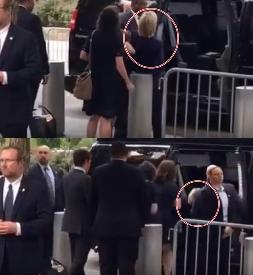 ▲ 美민주당 대선 후보인 힐러리 클린턴이 9·11 추모 행사장에서 졸도를 했다. 클린턴 측은 더위를 먹은 것이며 현재 괜찮다고 말하고 있으나 다시금 클린턴의 '건강 이상설'이 불거지고 있는 모습이다.ⓒ유튜브 영상 캡쳐