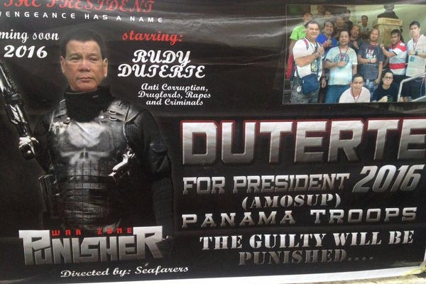 ▲ 두테르테 대통령 지지자들이 도심에 내건 플래카드. 필리핀 국민들은 30년 동안의 혼란과 부정부패를 벗어나 질서와 안정을 요구하고 있다고 한다. ⓒ트위터 유통 사진캡쳐