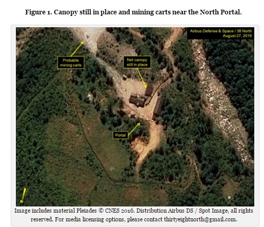 ▲ 북한 함경북도 풍계리 핵실험장 인근 주민들이 방사능 피폭으로 의심되는 증상을 보이고 있는 것으로 최근 알려졌다. 사진은 풍계리 핵실험장 주변 위성 사진.ⓒ'38노스' 홈페이지 캡쳐
