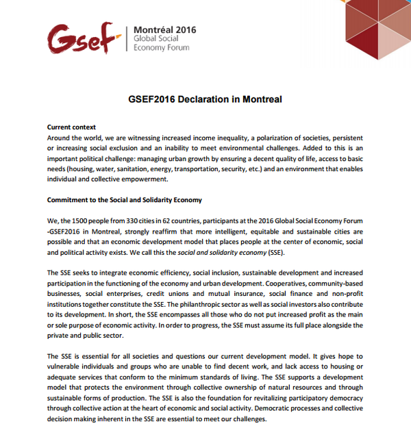 ▲ GSEF 2016 몬트리올 선언문 ⓒGSEF 홈페이지 캡처