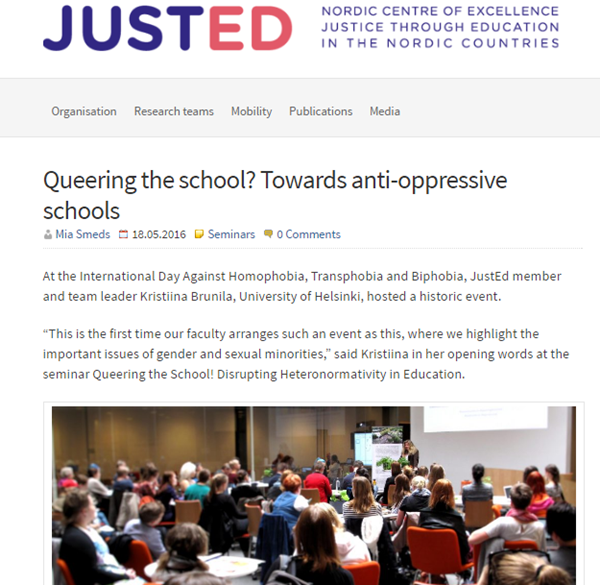 ▲ 저스트에드'JUSTED' 홈페이지에 올라온 '학교 내 동성애자' 관련 세미나. ⓒJUSTED 홈페이지 캡쳐