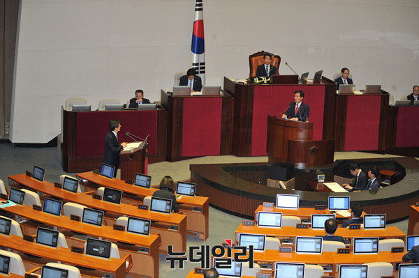 ▲ 김진태 의원이 국회 대정부질문에서 황교안 총리에게 질문하고 있다. ⓒ뉴데일리 이종현 기자