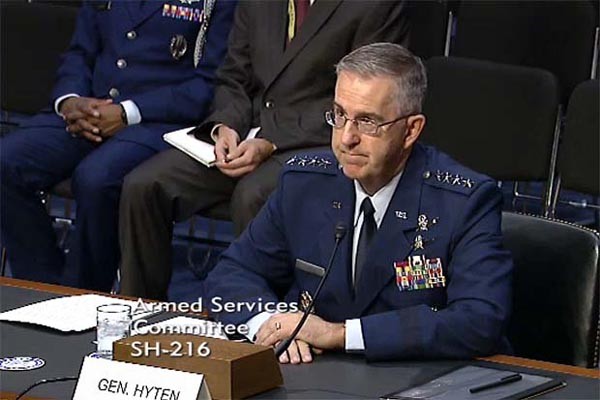 ▲ 美상원 군사위원회에서 열린, 전략사령관 인준 청문회에 출석한 존 하이튼 공군대장. ⓒ美의회-자유아시아방송 관련보도 화면캡쳐