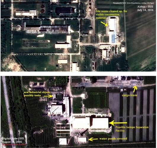 ▲ 美ISIS가 보고서에 첨부한 北영변 핵시설 일대 위성사진 가운데 일부. 아래 사진에서 커다랗게 보이는 흰색 건물이 '트리튬(삼중수소)' 생산시설로 추정되는 곳이라고 한다. ⓒ美ISIS의 2016년 9월 20일 공개 보고서 캡쳐